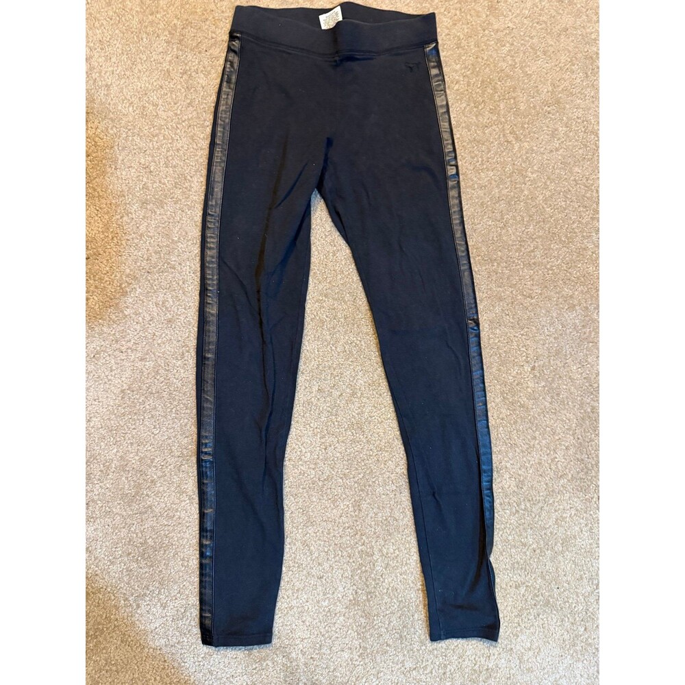 Victorias Secret PINK Black Leggings W/ Leather Side Strip Y2K XS
